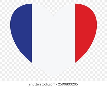 Heart shaped icon featuring the France flag, isolated on a transparent PNG background. Perfect for digital projects, logos, and presentations, showcasing the iconic blue, white, and red tricolor symbo