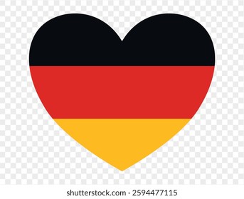 Heart shaped icon featuring the Germany flag, isolated on a transparent PNG background. Perfect for digital projects, logos, and presentations, showcasing the iconic black, red, and gold tricolor 