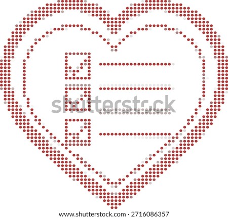 Heart shaped icon made of red and gray dots with a message space in the center for love or valentines day