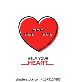 Heart shaped icon. Heart with morse code. Help - three dots and three dashes. Human health. Help your heart. Isolated on a white background. Love to the animals. Vector illustration.