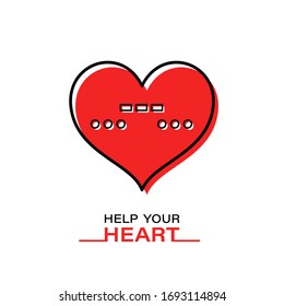 Heart shaped icon. Heart with morse code. Help - three dots and three dashes. Human health. Help your heart. Isolated on a white background. Love to the animals. Vector illustration.