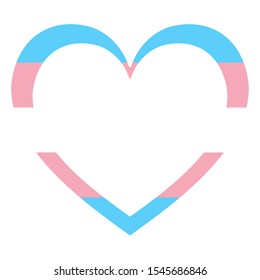 Heart shaped Icon of official transgender community flag with blue, white and pink stripes. Template for banner, card, poster