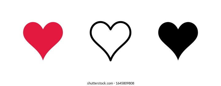 Heart shaped icon set. Red isolated on a white background. Vector illustration.