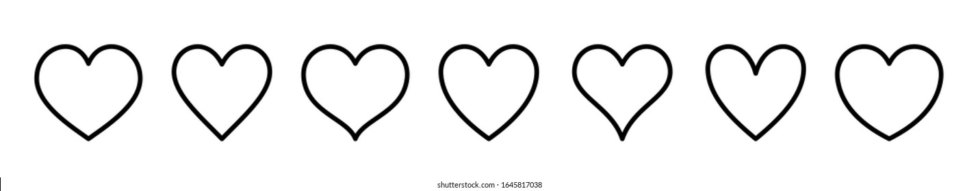 Heart shaped icon set. Red isolated on a white background. Vector illustration.