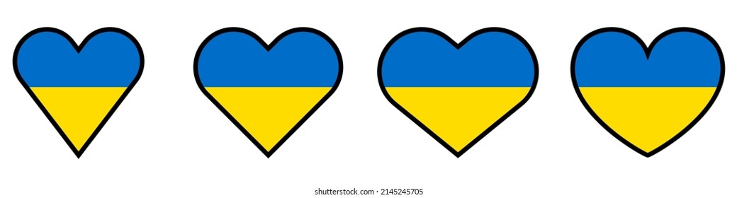 Heart shaped icons. Set of hearts with the flag of Ukraine. Flag of Ukraine. National ukrainian flag. Vector illustration.