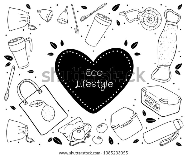 Heart Shaped Inversion Set Handdrawn Ecofriendly Stock Vector Royalty Free 1385233055