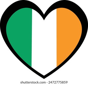 A heart shaped Irish flag with vertical stripes of green, white, and orange, representing the Gaelic tradition, peace, and the Protestant minority. Perfect for expressing love and pride for Ireland.