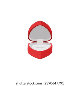 Heart shaped jewelry box, vector illustration isolated on white background. Cute opened empty container, cartoon tiny chest for rings, earrings or other jewelry. Object for shop and store design