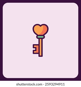 Heart Shaped Key Icon Design, Romantic and Vintage Style Illustration