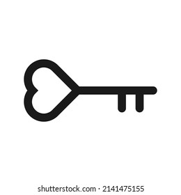 Heart shaped key icon on white background