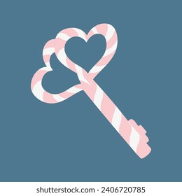 vector de icono de clave en forma de corazón. El amor y el concepto del día de San Valentín. Aislado sobre fondo azul.