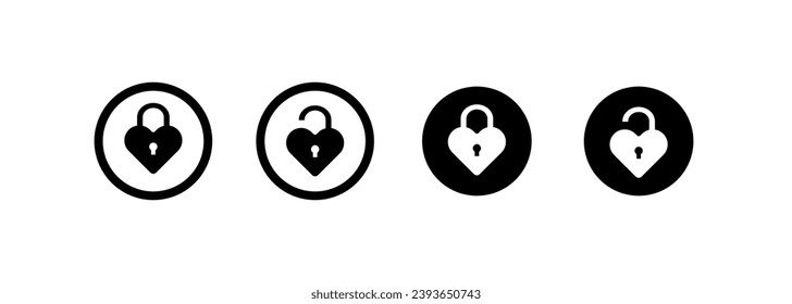 Heart shaped key lock. Linear, heart lock icons. Vector icons