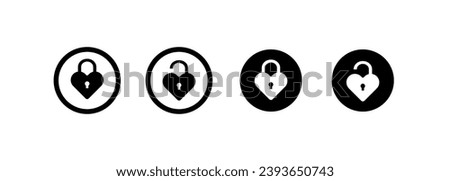 Heart shaped key lock. Linear, heart lock icons. Vector icons