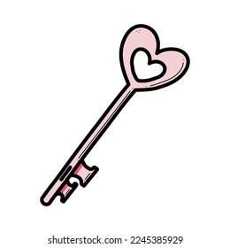 Heart shaped key and lock symbols of love for anniversary, wedding. Vector illustration for Valentines Day.