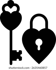 Heart Shaped Key and Padlock Silhouette