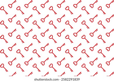 Heart shaped key pattern . Red key in heart shape background . Vector illustration