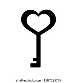 heart shaped key symbol isolated on white background. Vector stock illustration.