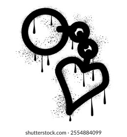 Heart shaped keychain with black spray paint graffiti