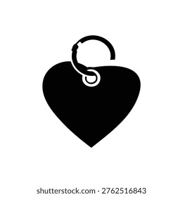 Heart shaped keychain silhouette vector flat design on white background.
