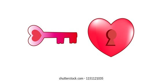 Heart shaped with keyhole and pink key vector illustration