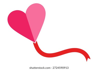 Heart shaped kite with long red ribbon tail, symbol of freedom and lifting love