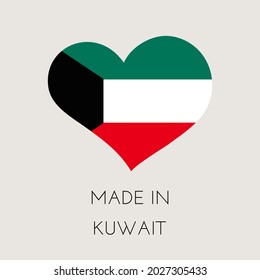 Heart shaped label with Kuwait flag. Made in Kuwait Sticker. Factory, manufacturing and production country concept. Vector stock illustration