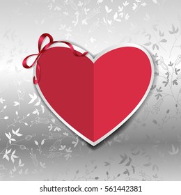 Heart shaped label with space for text on floral background. Valentines day design.