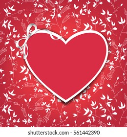 Heart shaped label with space for text on floral background. Valentines day design.