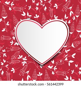 Heart shaped label with space for text on floral background. Valentines day design.