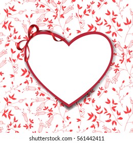 Heart shaped label with space for text on floral background. Valentines day design.