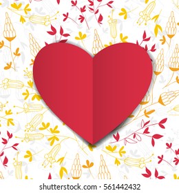 Heart shaped label with space for text on floral background. Valentines day design.