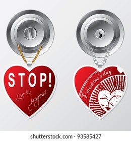 Heart shaped labels hanging on door knob