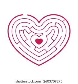 Heart shaped labirynth, maze. Simple love cartoon drawing