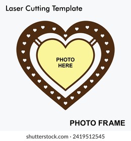 Heart shaped laser cut photo frame with 1 photo. Best gift idea for valentines day. Laser cut photo frame mockup template design for mdf and acrylic cutting. Sublimation photo frame template. svg