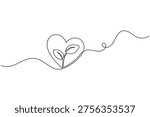 Heart shaped leaf continuous one line art for world environment day
