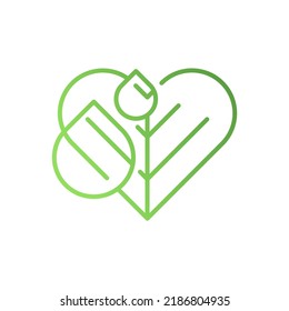 Heart shaped leaf with drops. Simple line art icon. Vector file.