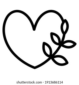 Heart shaped and leaves linear icon, Vector illustration, Isolated on white background.