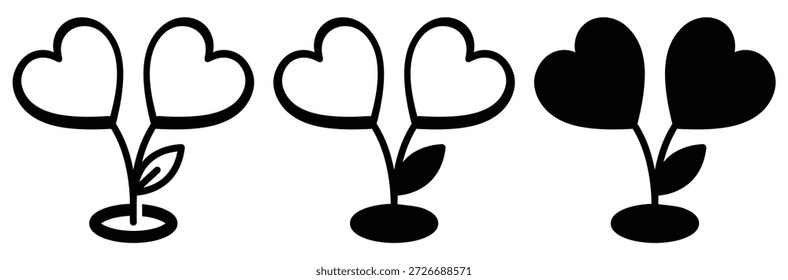 Heart shaped leaves on tree branches in black and white,hearten tree Black Silhouette.Heart shaped leaves on plants in different styles and colors