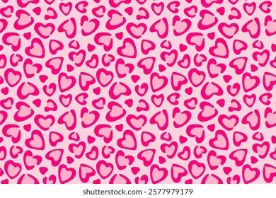 Heart shaped leopard print background, wallpaper, Vector design background with pink leopard skin pattern, Happy Valentine's Day