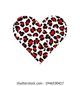 Heart shaped leopard print, red and black pattern, vector illustration.