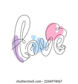 Heart Shaped Letters Draw One Continuous Line. Valentines day concept. Love Minimalist Contour Art. Vector illustration. suitable for wall art, decorations, t-shirts, mugs