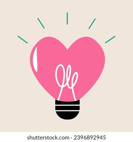 Heart shaped light bulb. Colorful vector illustration
