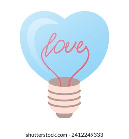 Heart shaped light bulb on white background
