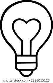 Heart shaped lightbulb line icon