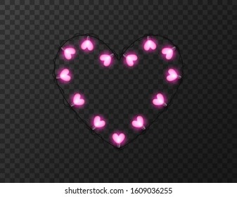 Heart shaped lights isolated on transparent background, design vector illustration