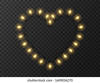 Heart shaped lights isolated on transparent background, design vector illustration