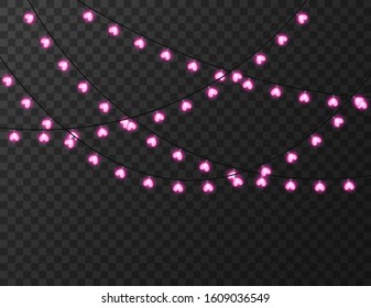 Heart shaped lights isolated on transparent background, design vector illustration