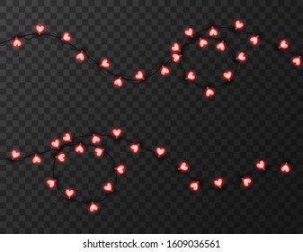 Heart shaped lights isolated on transparent background, design vector illustration