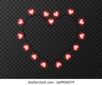 Heart shaped lights isolated on transparent background, design vector illustration