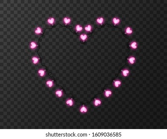 Heart shaped lights isolated on transparent background, design vector illustration